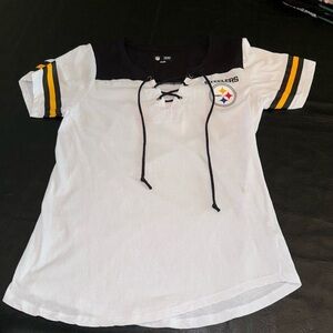 NFL Women's White and Black Lace-Up Tee